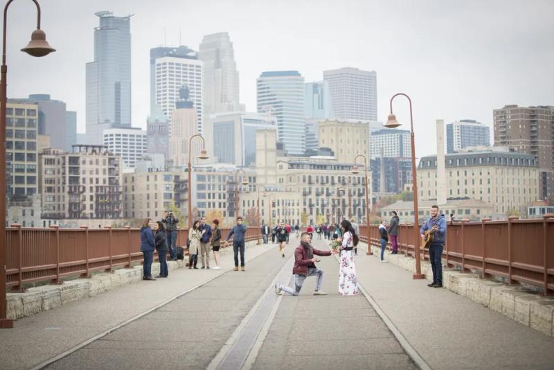 Minneapolis Engagement Proposals: Vlad and Gabriella – surprise proposal at Stone Arch Bridge, Minneapolis