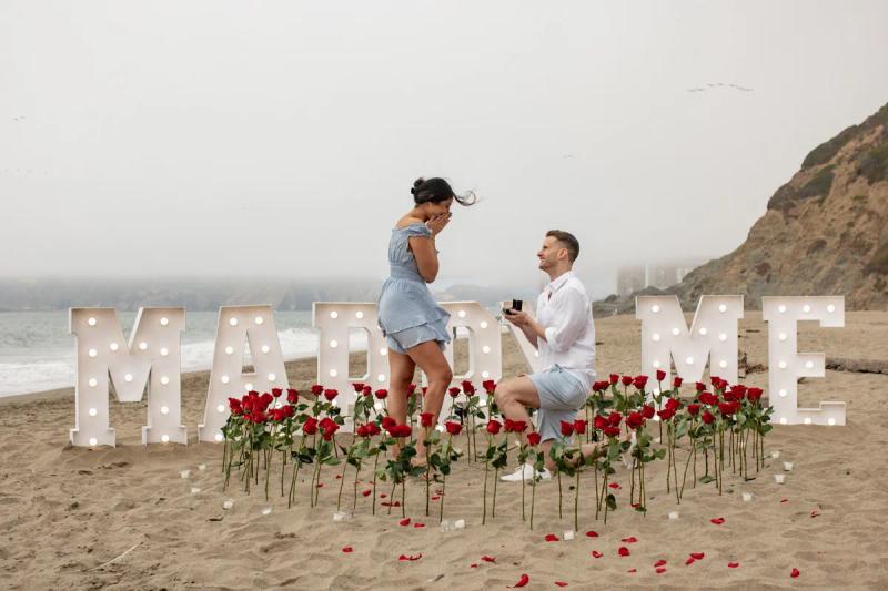 Giant "Marry Me" and Rose Heart San Francisco Proposal in San Francisco