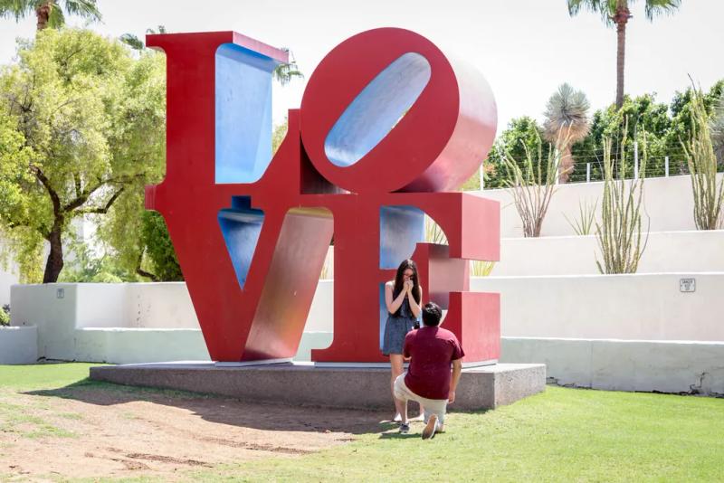 Phoenix Proposal Photography| Matthew's Engagement – surprise proposal at LOVE Sculpture, Scottsdale, Phoenix