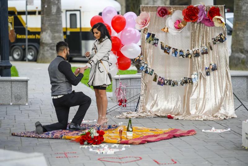 Sacramento Engagement Proposal Photography: Kamal and Manjit – surprise proposal at World Peace Rose Garden, Sacramento