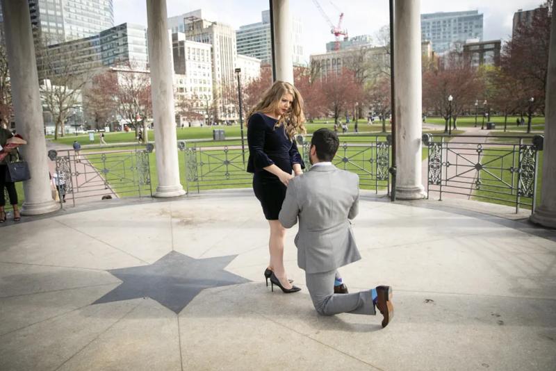 Boston Commons Proposal: Fotis and Sarah – surprise proposal at Parkman Bandstand, Boston Common, Boston