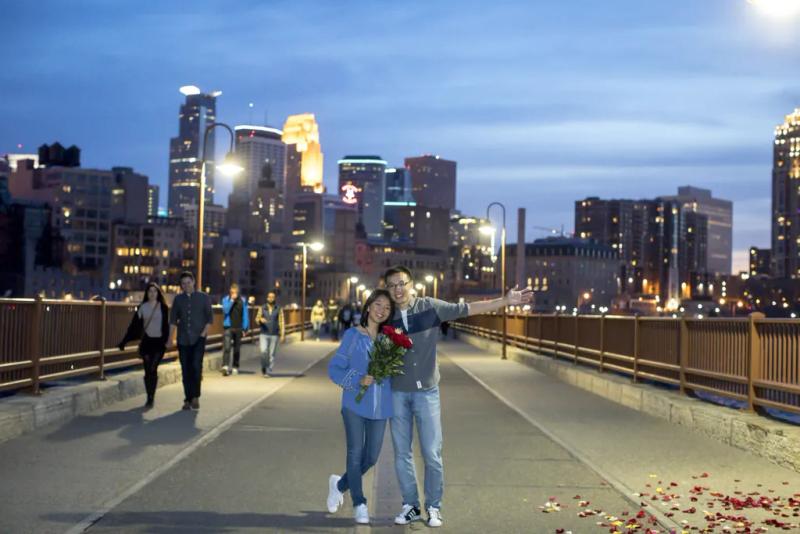 Minneapolis Proposal Photography| Wenbo's Stone Arch Proposal – surprise proposal at Stone Arch Bridge, Minneapolis