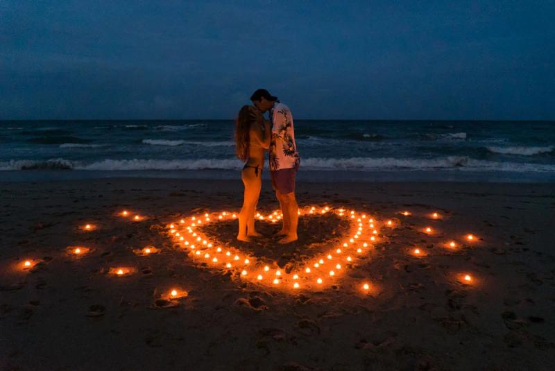 Candlelight Heart Beach Proposal in Los Angeles