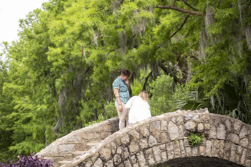 New Orleans Engagement Photography: Carianne and Mallory – surprise proposal at Langles Bridge, City Park, New Orleans