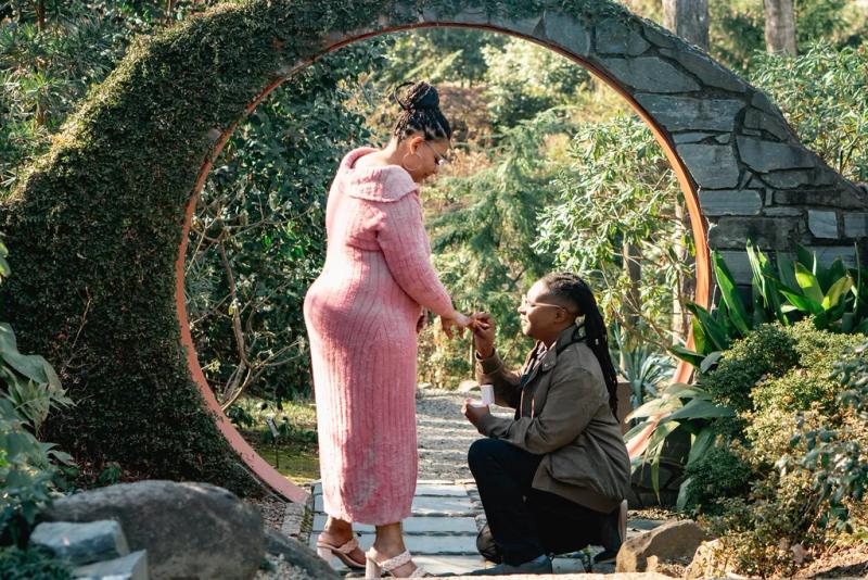 Moon Gate Proposal in a Charlotte Garden – surprise proposal at Moon Gate Garden, Charlotte, Charlotte