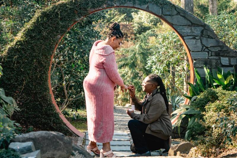 Moon Gate Proposal in a Charlotte Garden – surprise proposal at Moon Gate Garden, Charlotte, Charlotte