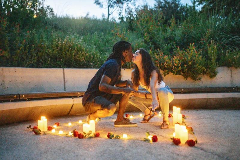 Romantic Flower and Candle Heart Proposal in Austin