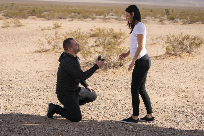 Las Vegas Proposal Photography: James and Diana – surprise proposal at Seven Magic Mountains, Las Vegas