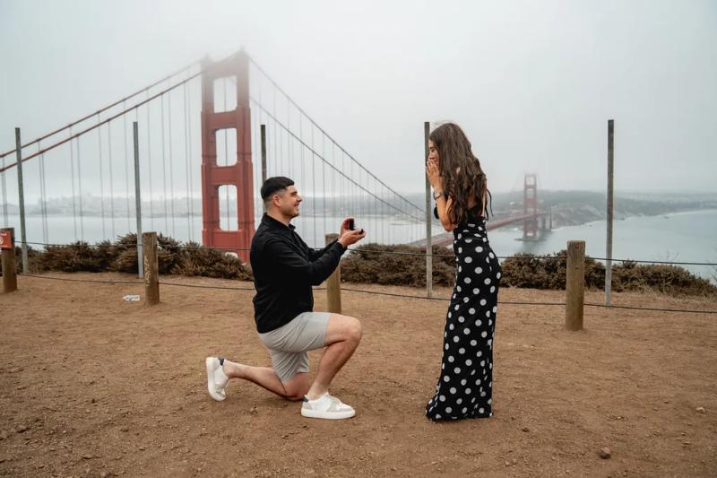 Foggy Golden Gate Proposal at Battery Spencer – surprise proposal at Battery Spencer, San Francisco