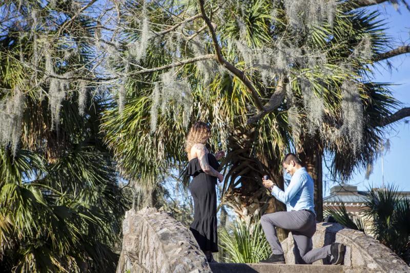 New Orleans Proposal Photography: Oscar and Taylor – surprise proposal at Langles Bridge, City Park, New Orleans