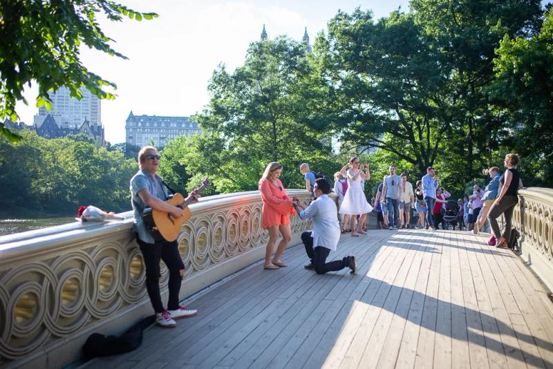 Anand's Romantic Horse-and-carriage Central Park Proposal – surprise proposal at Bow Bridge, Central Park, New York