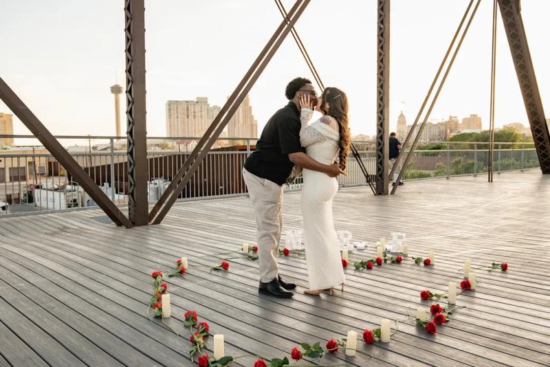 Golden Hour Proposal on the Hays Street Bridge – surprise proposal at Hays Street Bridge, San Antonio