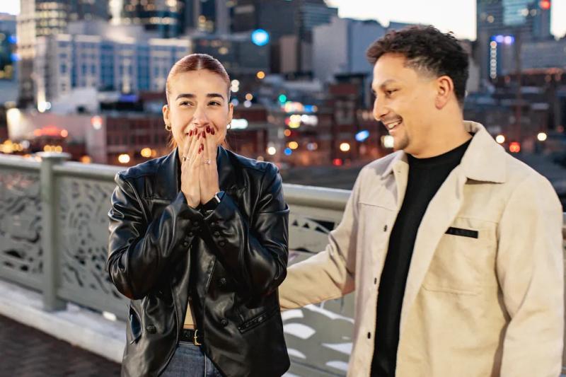 Golden Hour Proposal on Nashville's Pedestrian Bridge – surprise proposal at Seigenthaler Pedestrian Bridge, Nashville