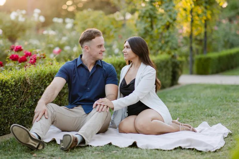 Golden Hour Rose Garden Proposal in Sacramento – surprise proposal at McKinley Park Rose Garden, Sacramento