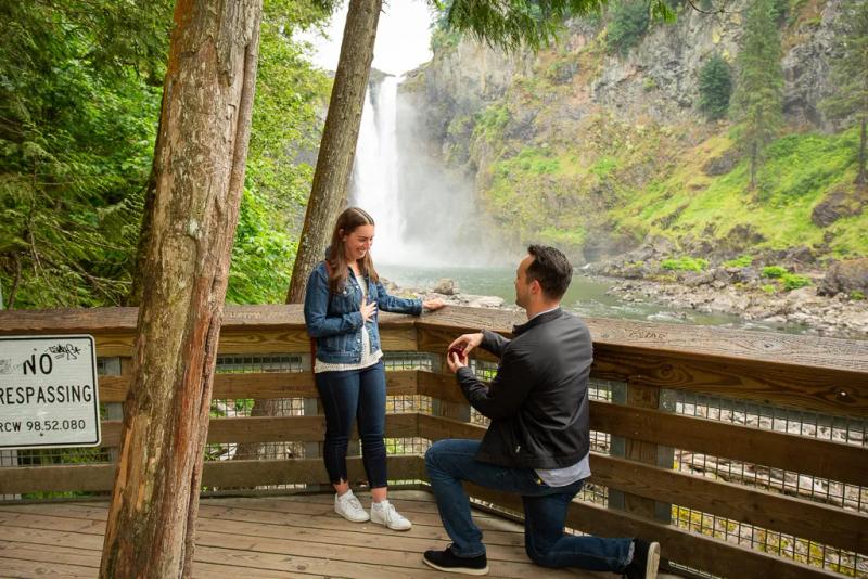 Seattle Engagement Proposal Photography: Aaron's Snoqualmie Falls Proposal – surprise proposal at Snoqualmie Falls, Seattle