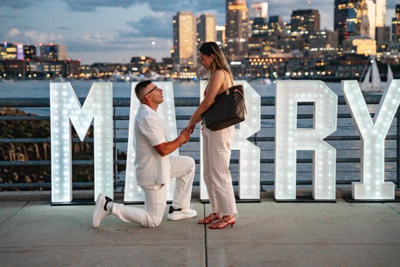 Marry Me Letters on the East Boston Waterfront – surprise proposal at East Boston Waterfront, Boston