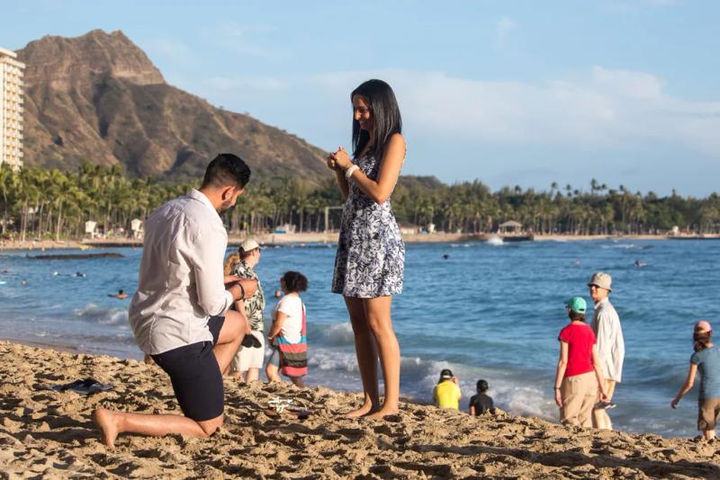 Hawaii Proposal Photography| Kevin and Nina – surprise proposal at Waikiki Beach, Oahu, Hawaii