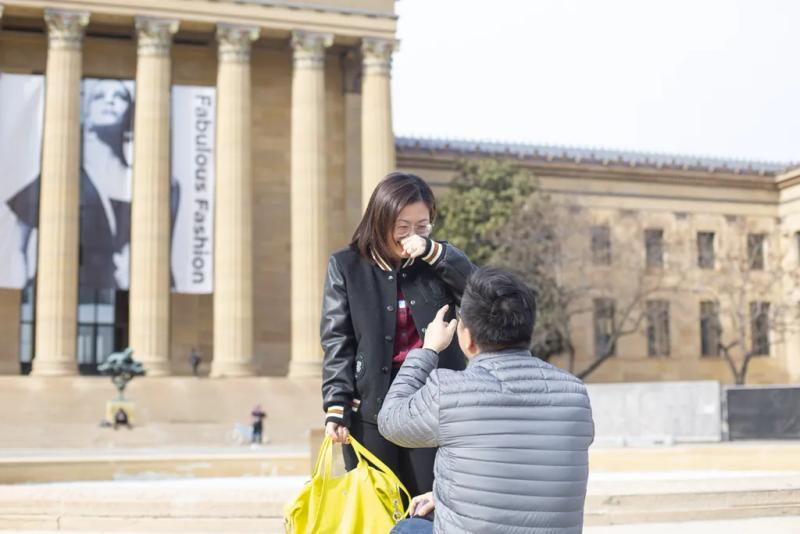 Philadelphia Museum Engagement Proposal: Chuanshi and Mia – surprise proposal at Philadelphia Museum of Art, Philadelphia