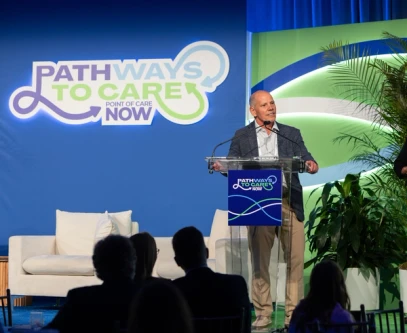 Mike Collette accepts Lifetime Achievement Award at the 2026 POC Now Summit at Pier Sixty in New York City
