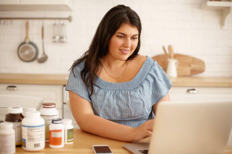 Woman engaging in online healthcare