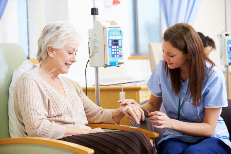Oncology patient getting treatment in a hospital center