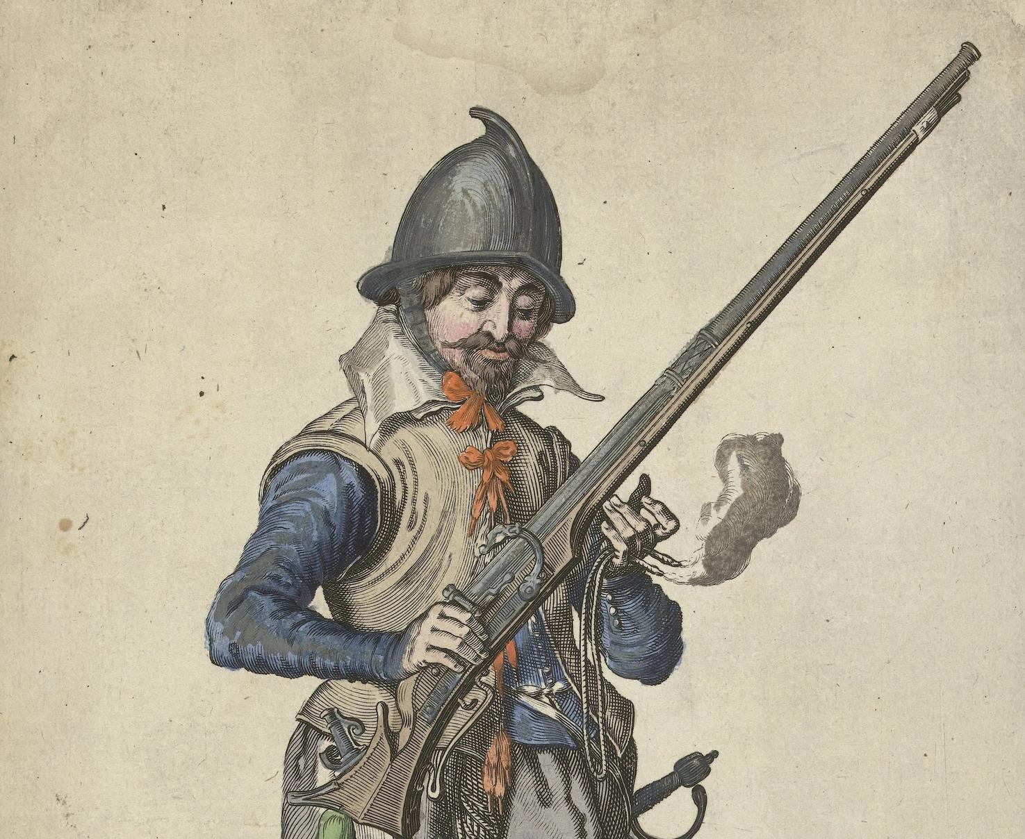 drawing of a soldier with a helmet and rifle