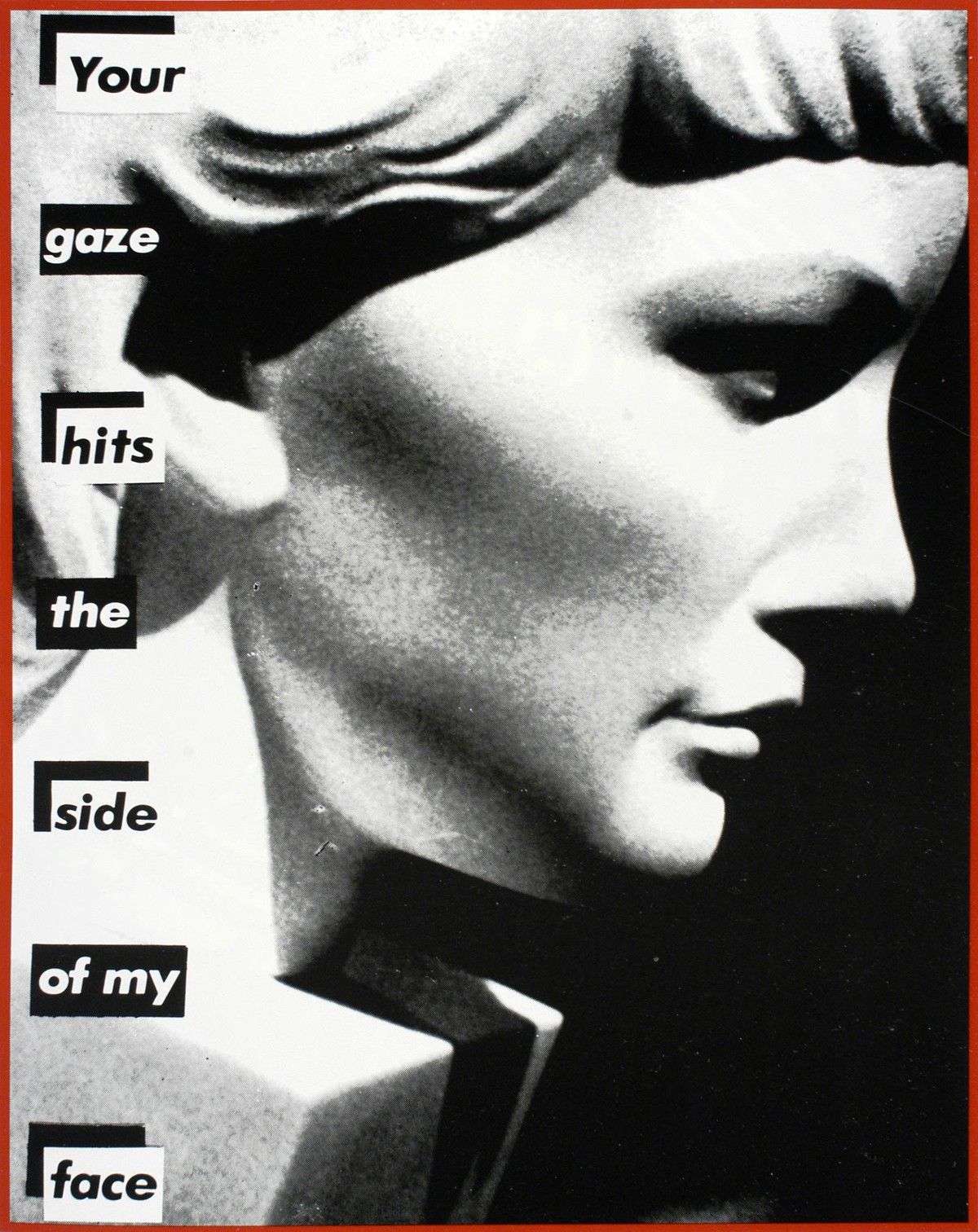 zijkant van hoofd met de tekst 'your gaze hits the side of my face'