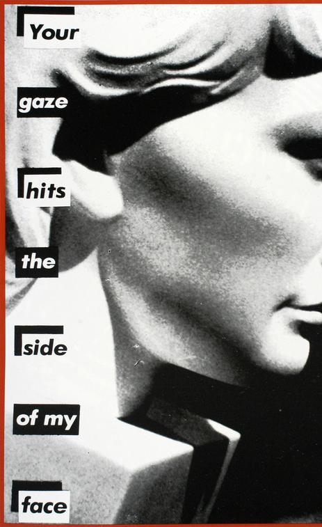 zijkant van hoofd met de tekst 'your gaze hits the side of my face'