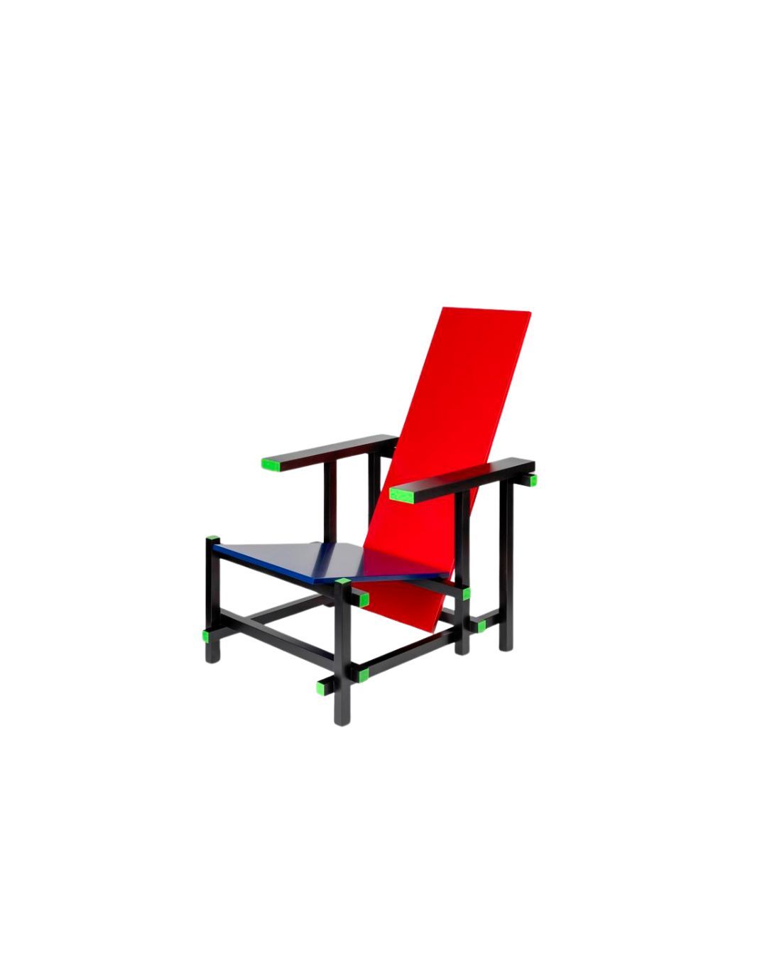 Rietveld stoel met groene details aan de poten