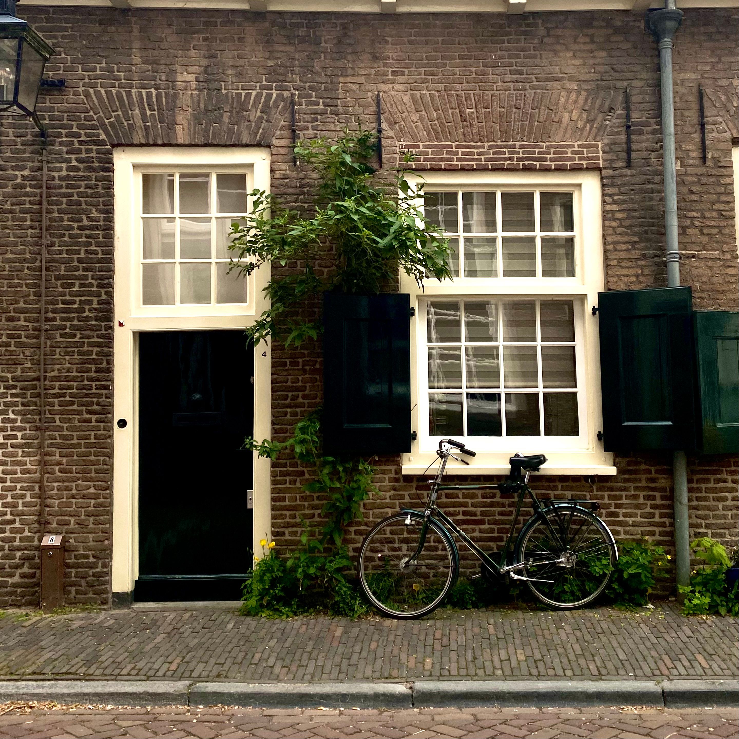 Een foto van de voorkant van een huis met aan de linkerkant de voordeur en rechts een raam.