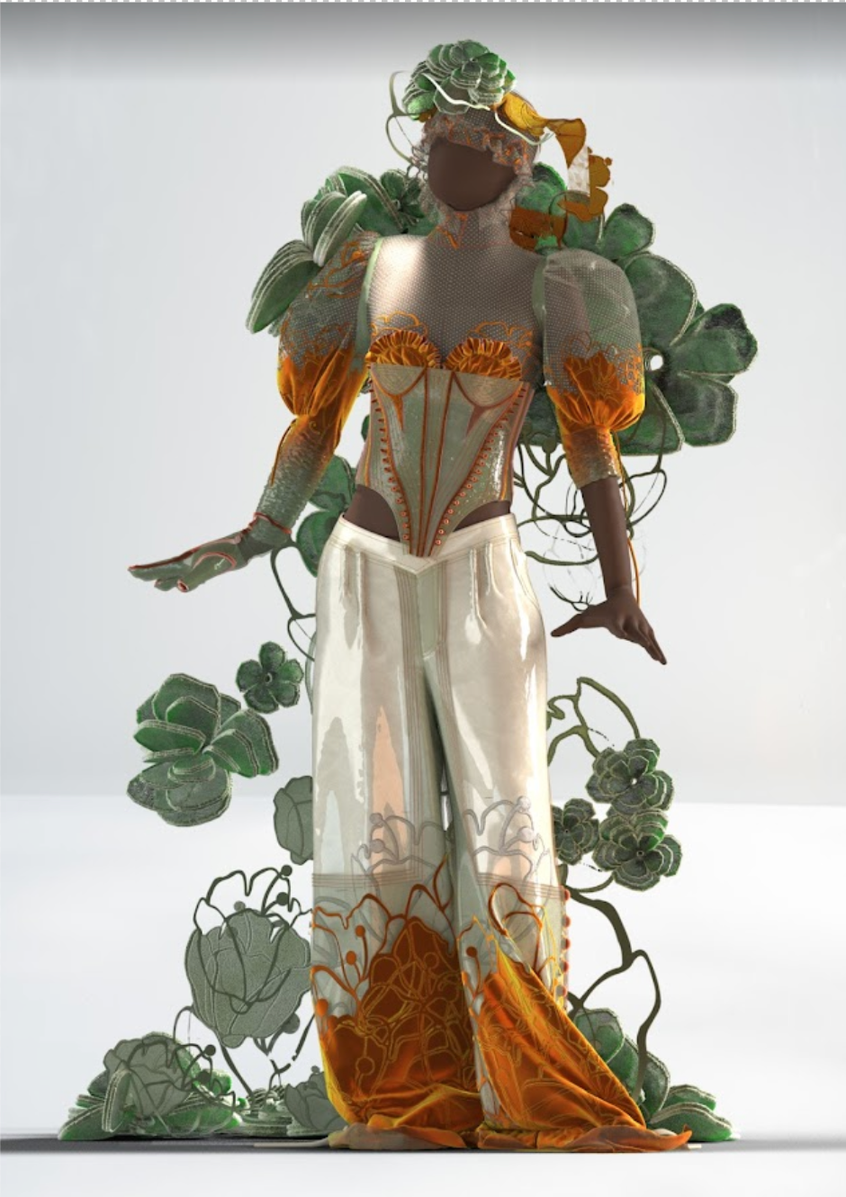 digitale pop met outfit en groene planten