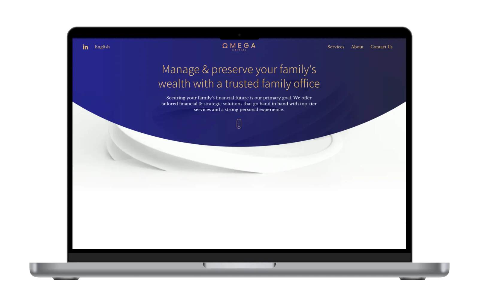 Omega Capital website on a laptop