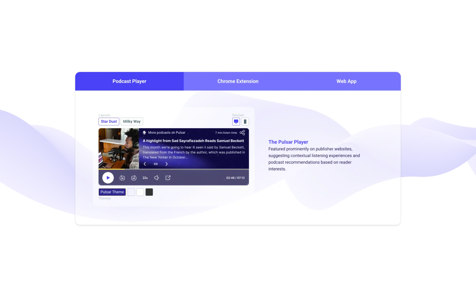The Pulsar podcast player for publisher websites