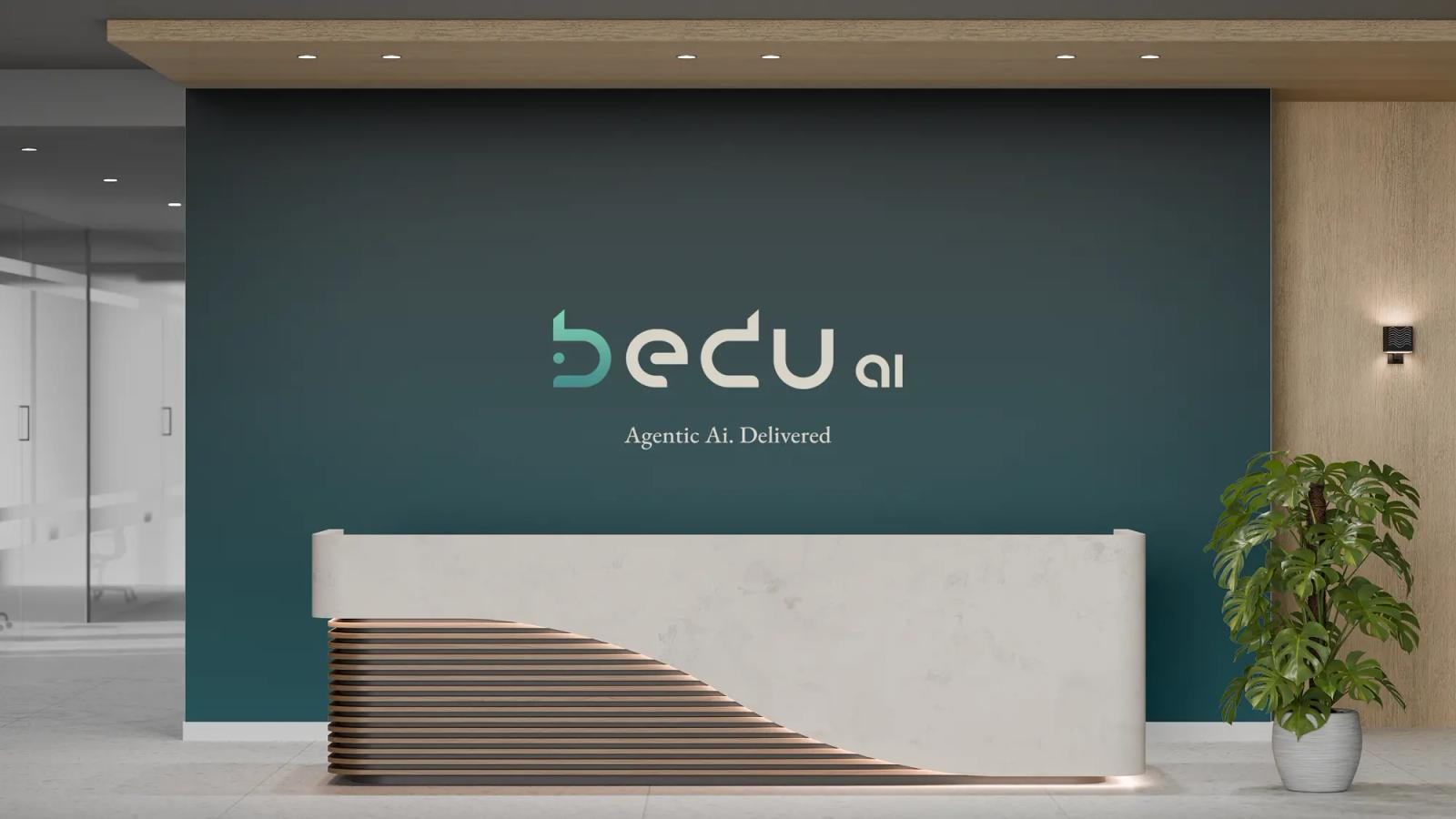 Bedu AI logo on the office reception wall