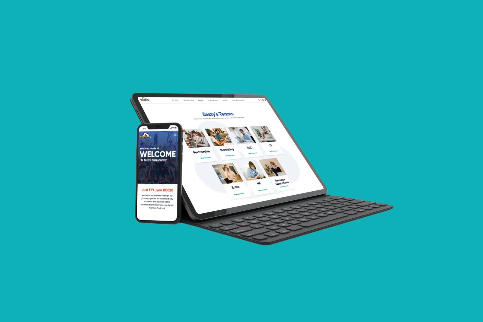 Zesty Teams page on a tablet and a phone