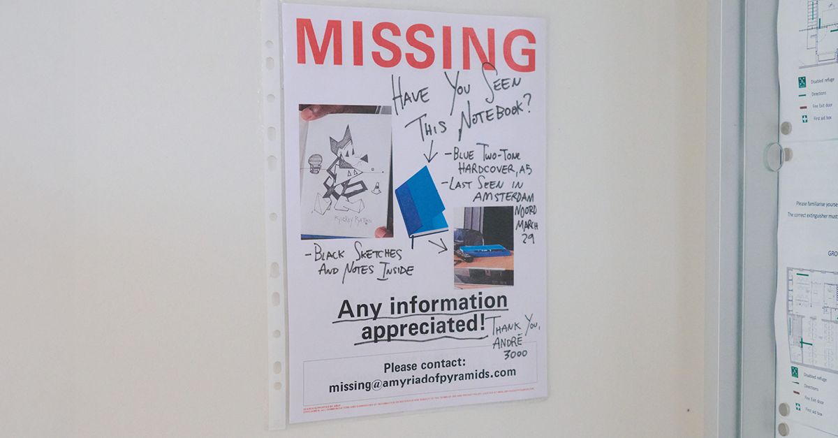 A pinned flyer showcasing André 3000’s call to the community, blending mystery with nostalgia.
