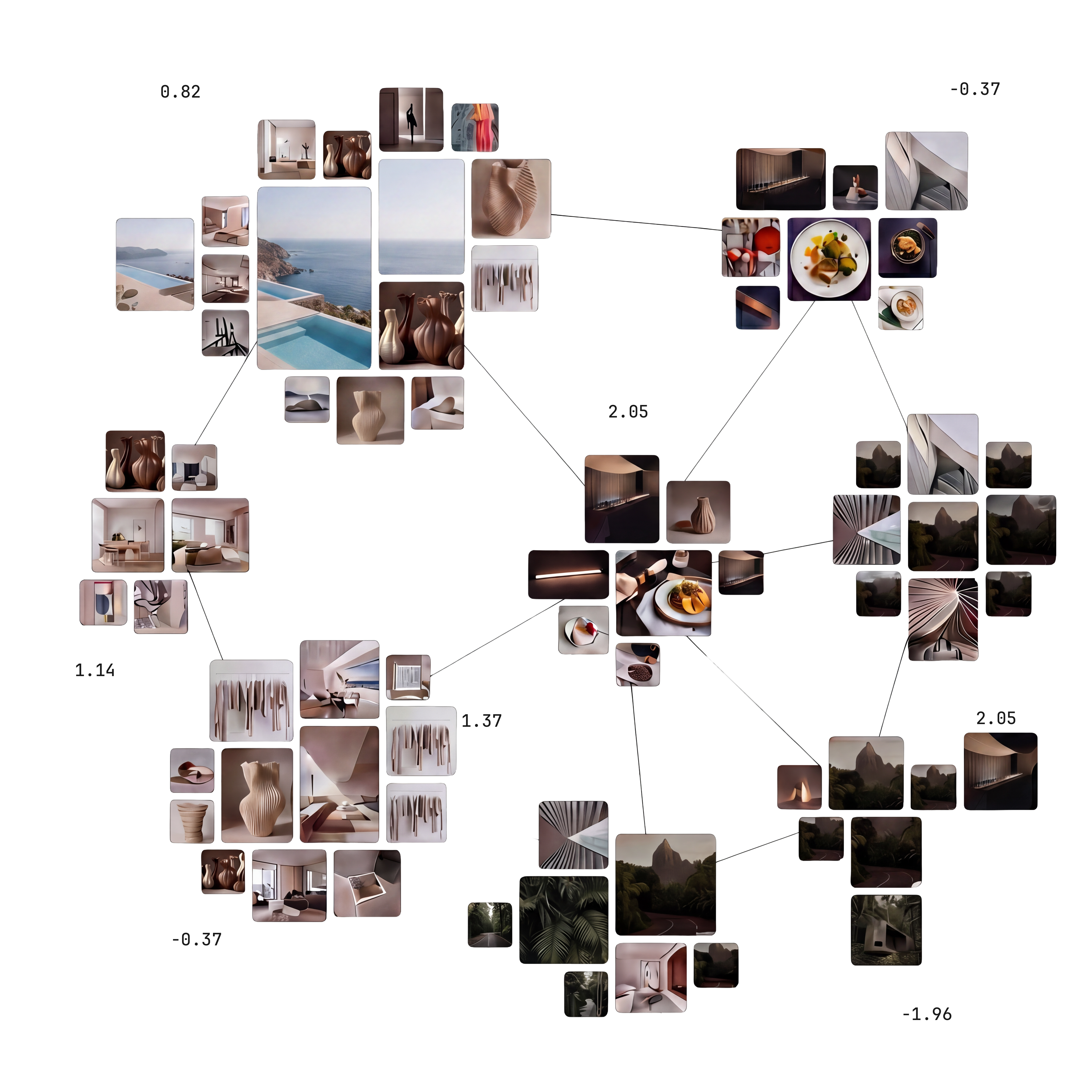 Taste Graph — content embeddings clustered and linked across domains