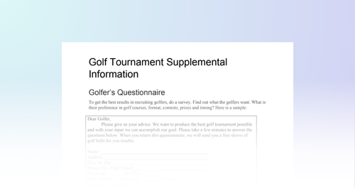 Golfer’s Questionnaire: Tournament Planning Tool