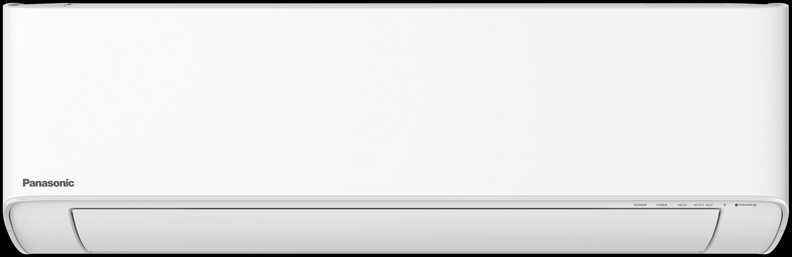 Produktbilde av den hvite Panasonic Eco 6.5 luft-til-luft varmepumpen, som tilbys med nedbetalingsordning over strømregningen