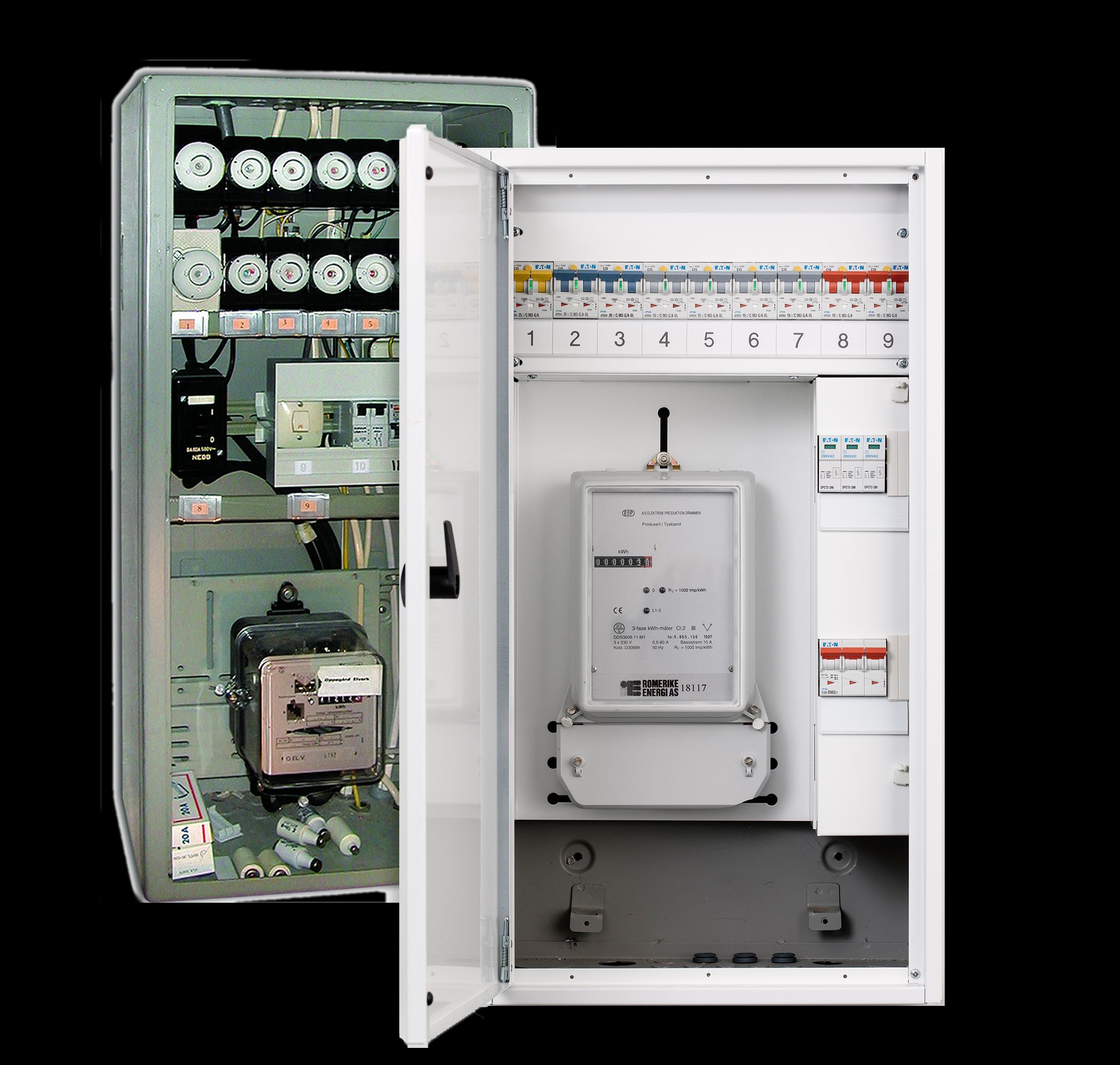 Sikringsskap, sett forfra med mulighet for oppgradering og ny skapdør – tilgjengelig hos Ishavskraft