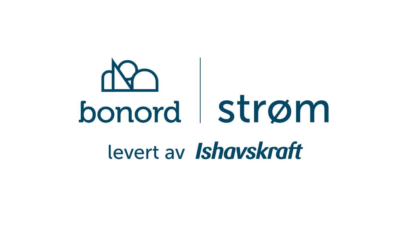 Logo i mørkeblå av bonord, med sitt unike ikon på toppen av former som firkanter og trekanter.