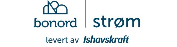 Logo i mørkeblå av bonord, med sitt unike ikon på toppen av former som firkanter og trekanter.