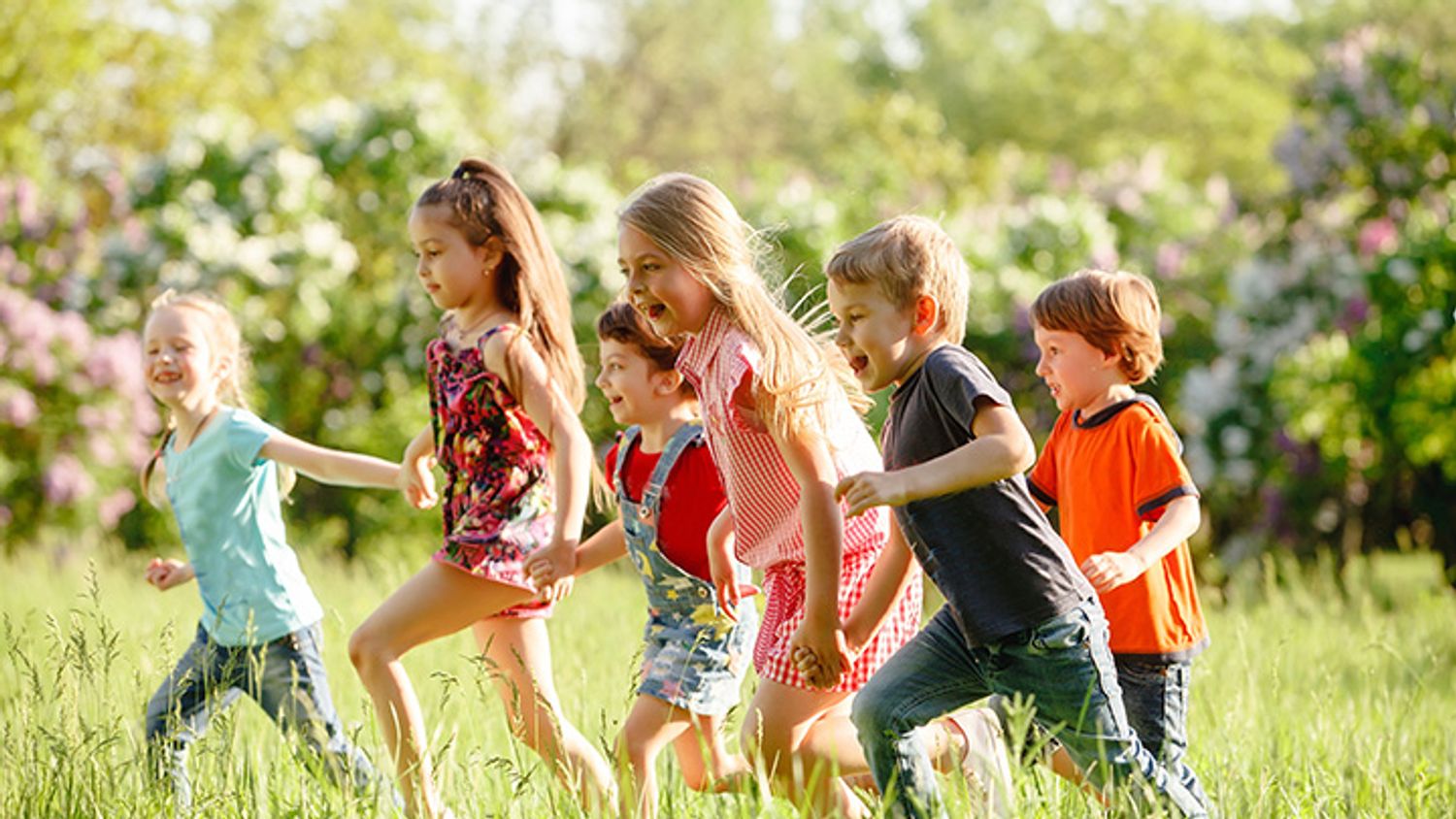 Barn løper og leker i en grønn eng. PBL Kraft ansatte har tilgang til en kollektiv strømavtale gjennom Ishavskraft.