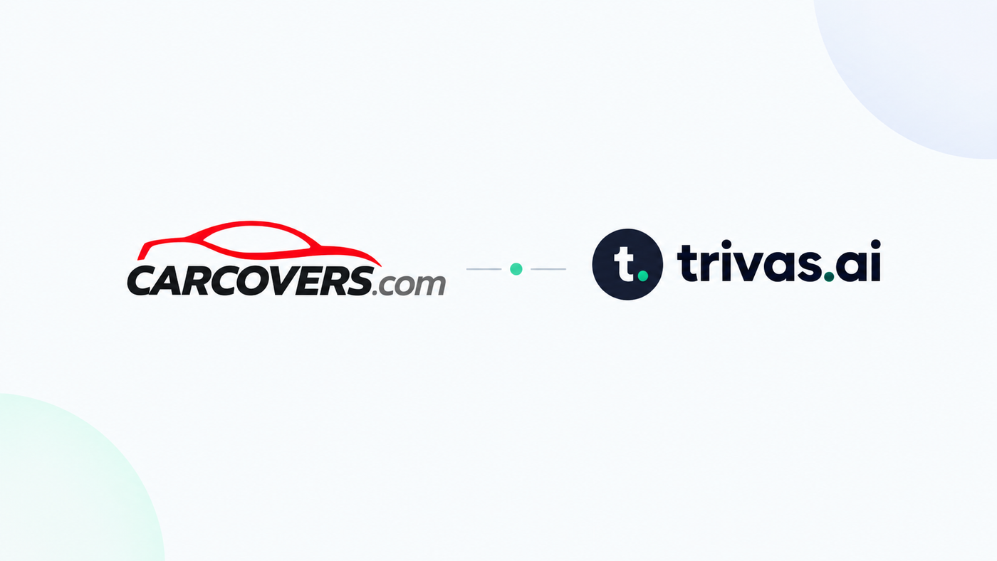 Dashboard screenshot showing CarCover.com's 8 Amazon seller accounts and other sales channels unified into a single real-time Trivas view.