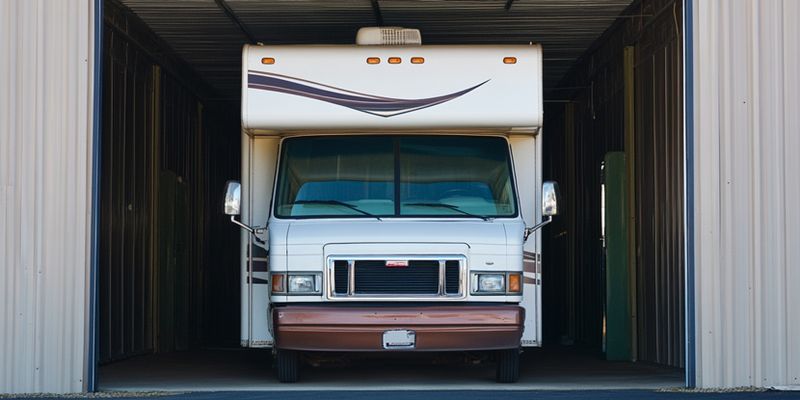 RV camper in covered storage