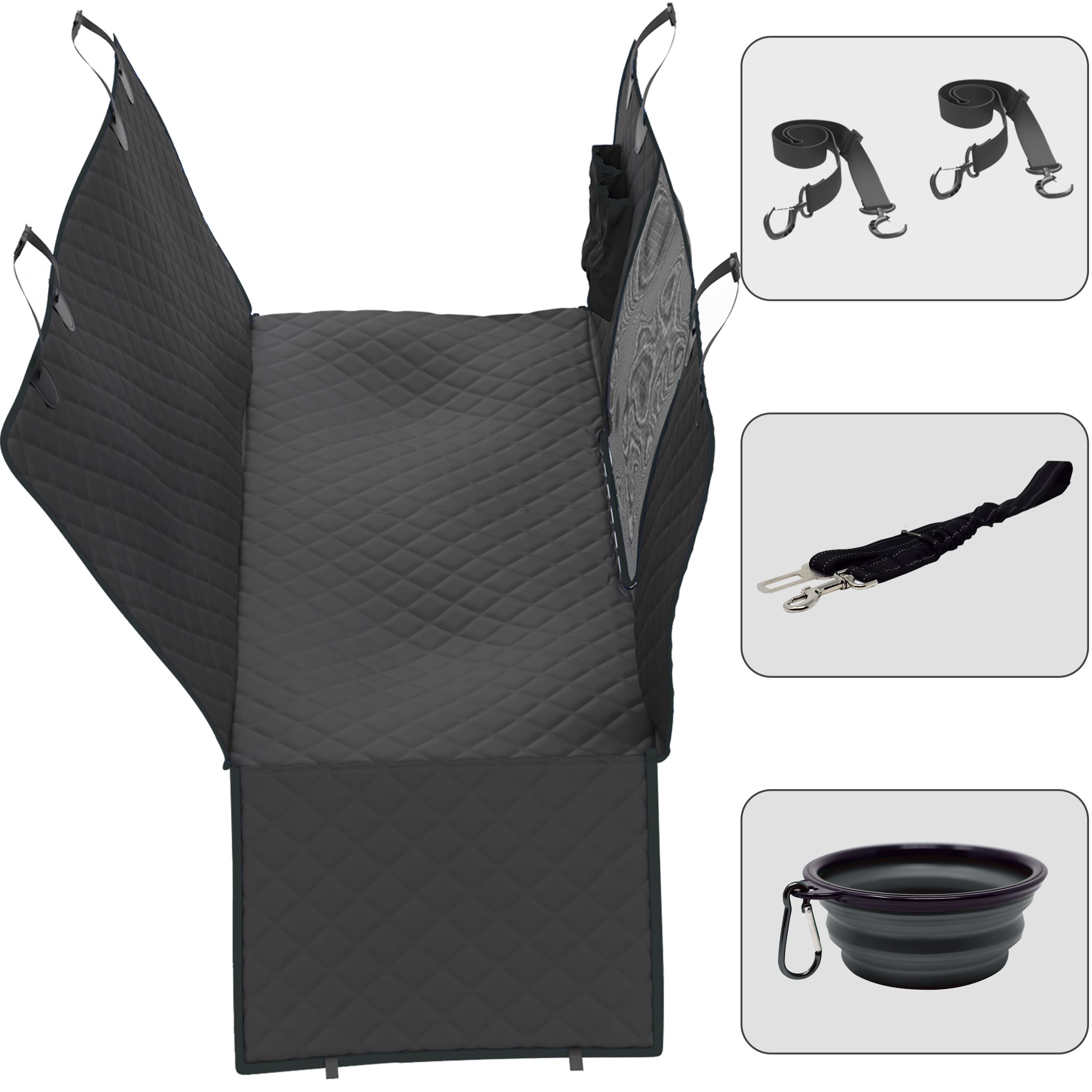 PSC-LGBK Waterproof Pet Car Seat Hammock — Large, Black with Sport Trim