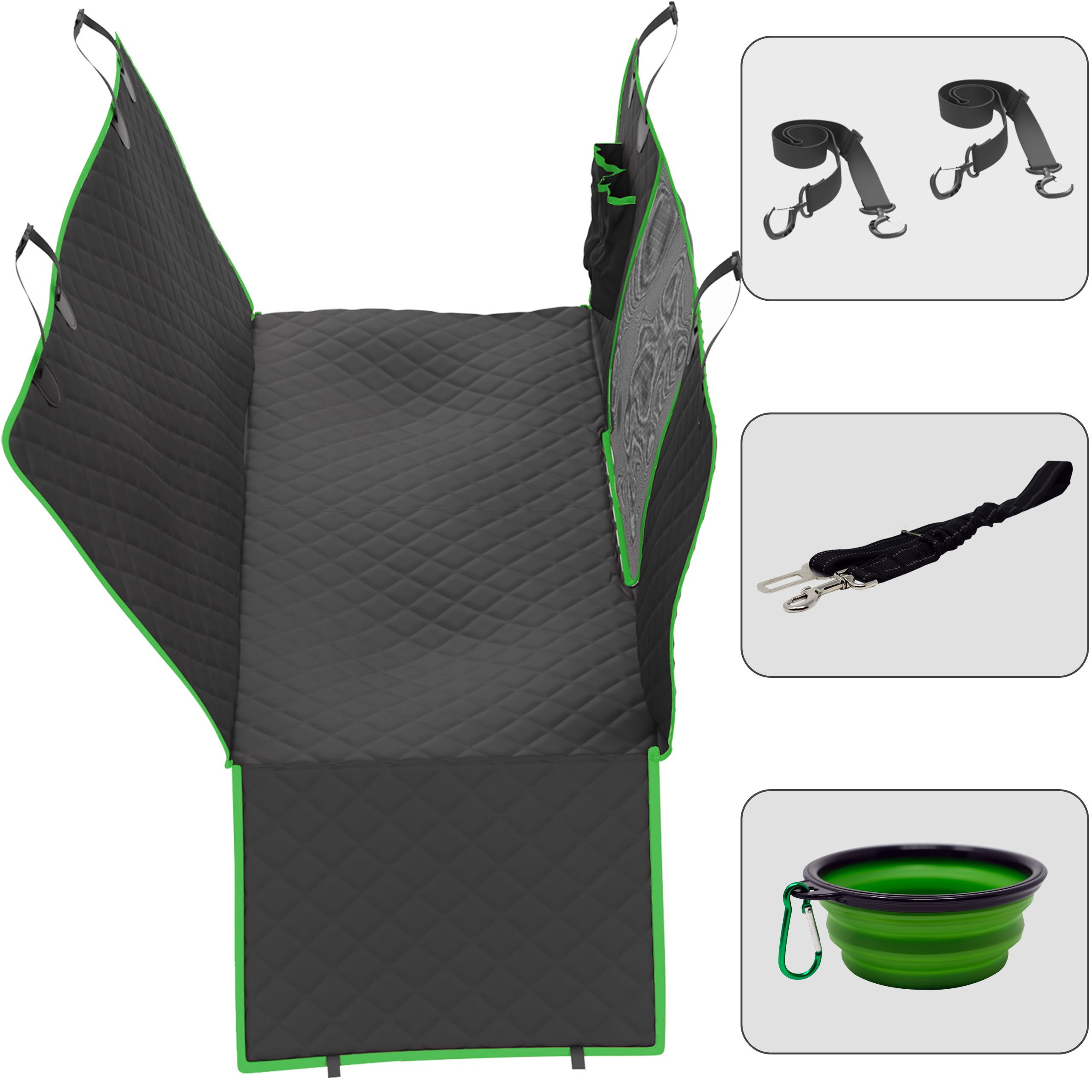 PSC-SMGR Waterproof Pet Car Seat Hammock — Gray/Green with Sport Trim