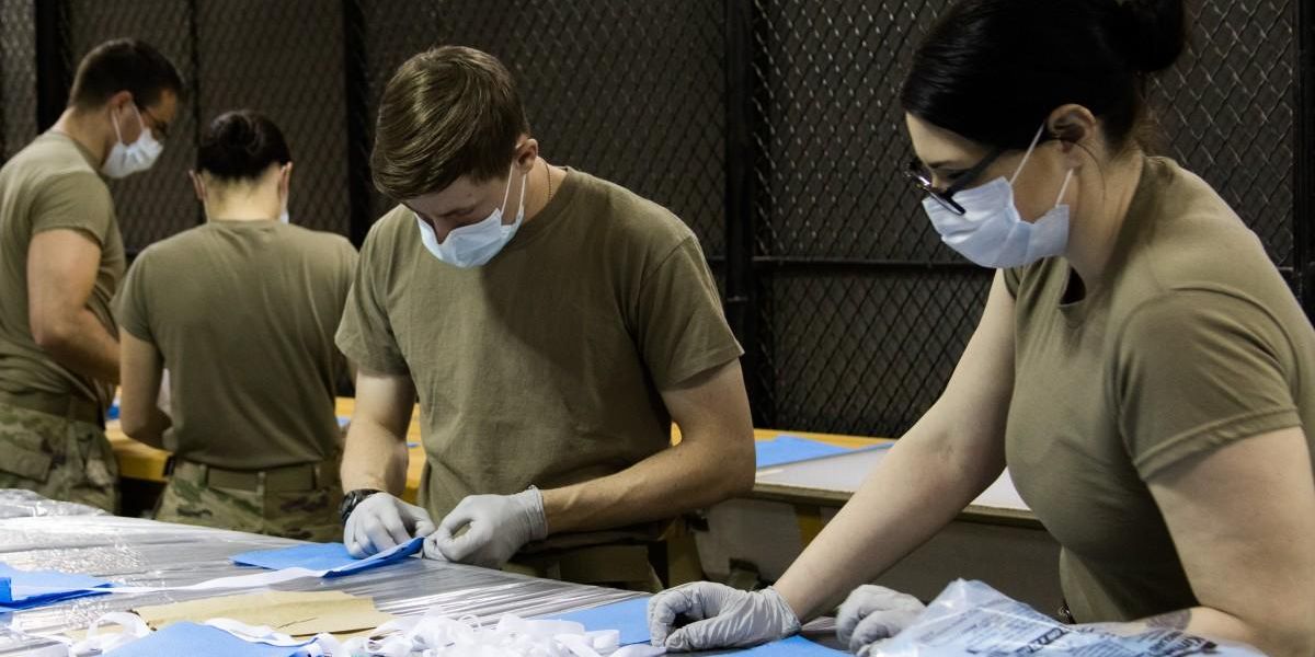 military personel making a DIY facemask