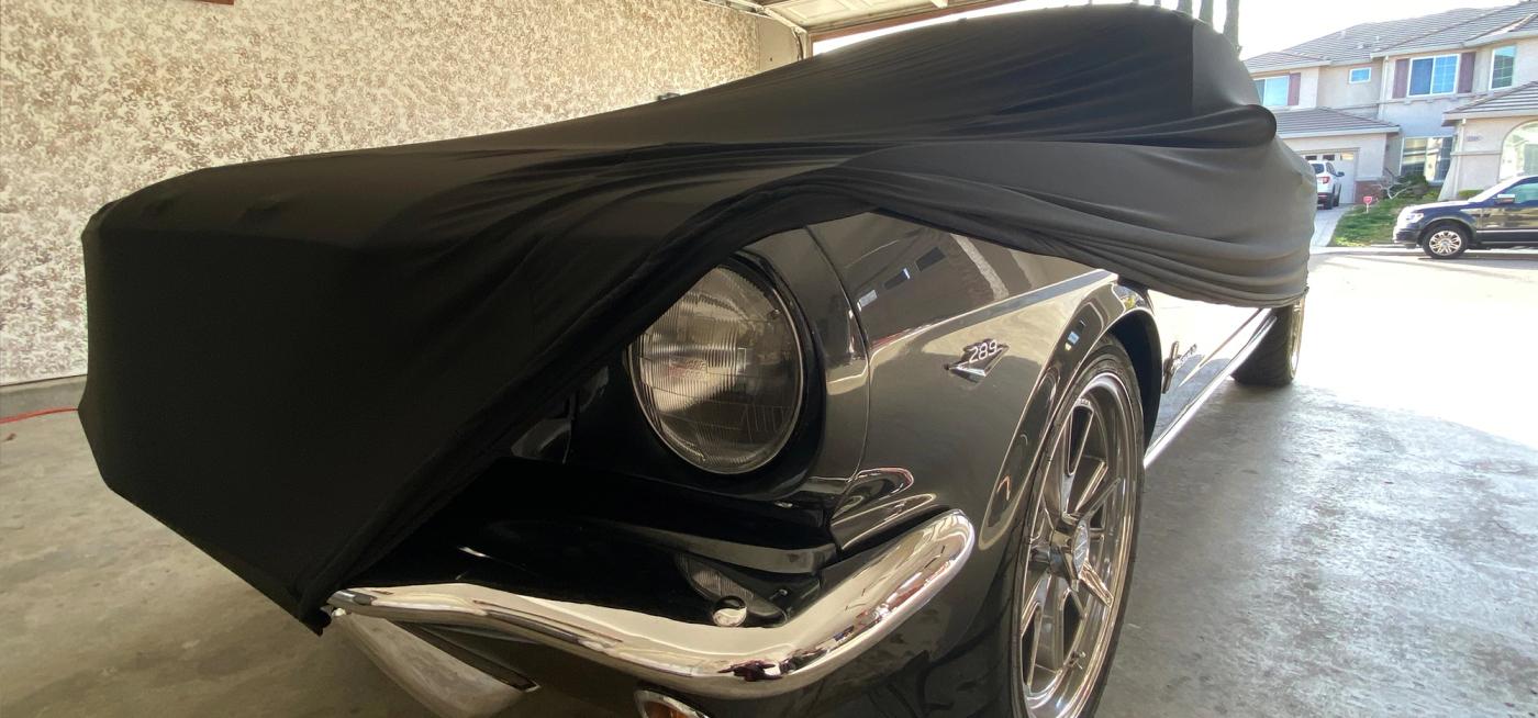 Satin Covered Mustang in Garage