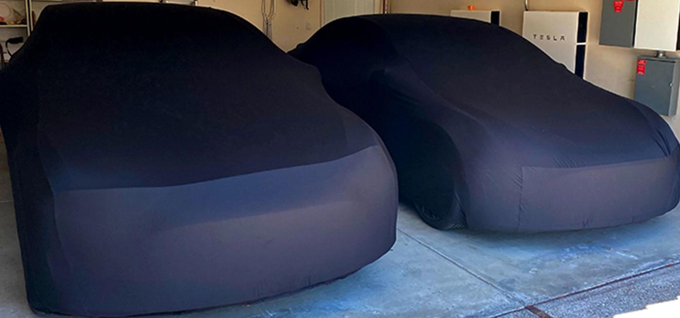 Satin Covered Teslas in Garage